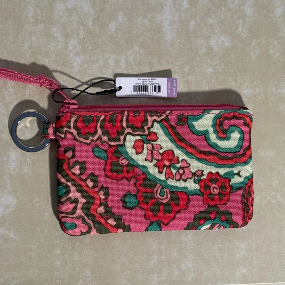 Vera Bradley Women's Coin Purse Floral  Zip Top ID Holder Keychain Pink NWT